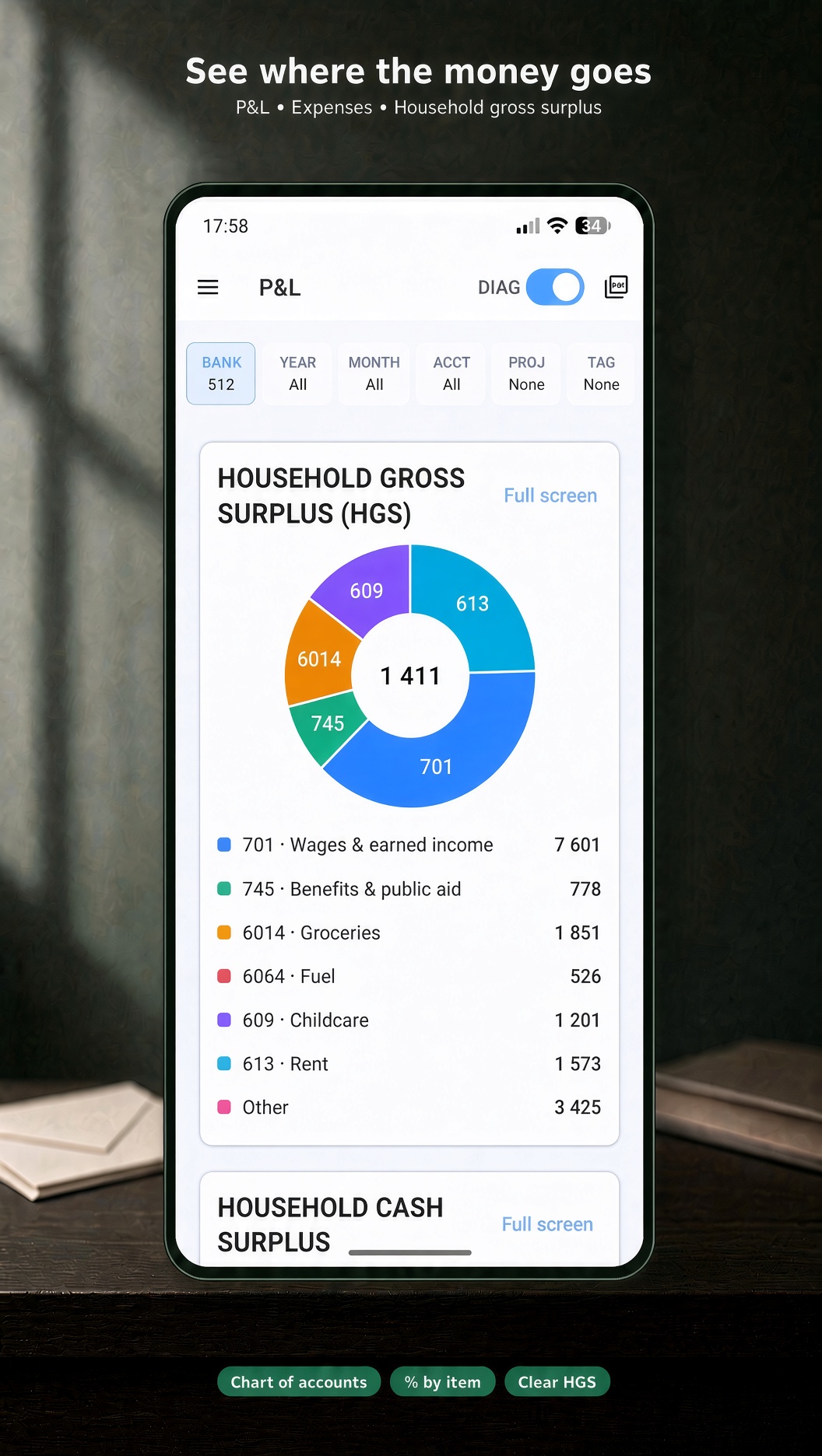 Legacy — P&L, expenses and household surplus